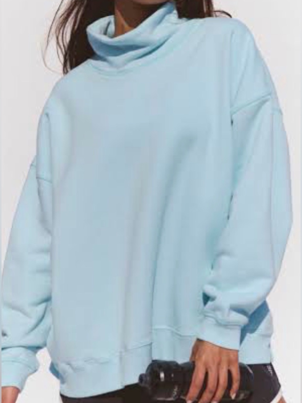 Aerie Light Blue Teal Turtleneck Sweatshirt with pocket size L